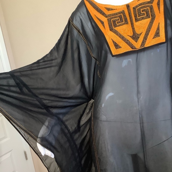 African Black and Orange Kaftan Sheer Dress - Picture 5 of 12